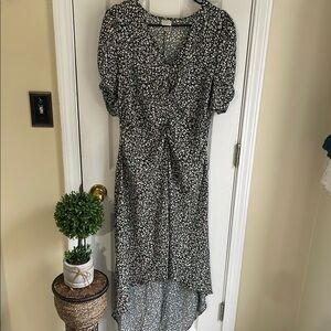 A New Day Black and Green Floral Print Boho Cottagecore Dress